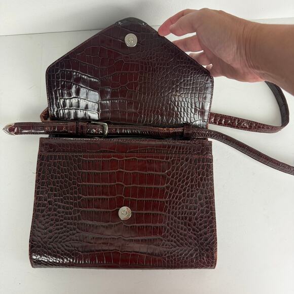 Vintage 80s Ralph Lauren Crocodile Embossed Leather Shoulder Handbag Crossbody - Picture 9 of 15